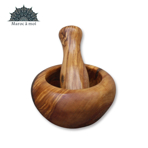 Mortier & Pilon en Bois d’Olivier – Artisanat du Maroc