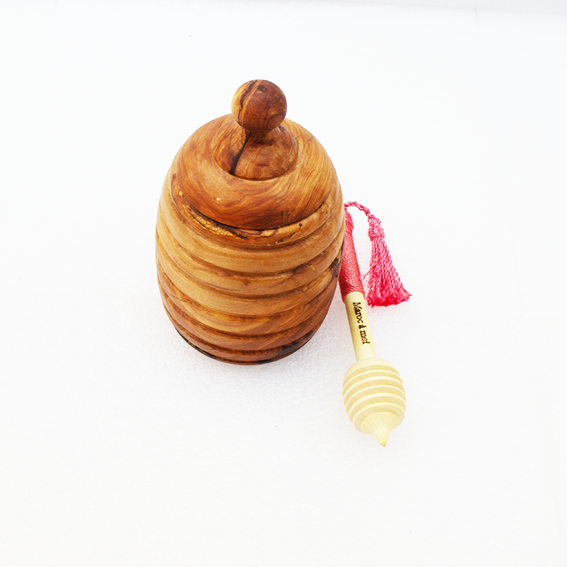 Pot de Miel en Bois d’Olivier avec Cuillère